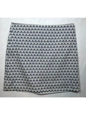 Talbots A-Line Pencil Skirt Navy Blue White Geometric Fan Print Lined Womens 16P